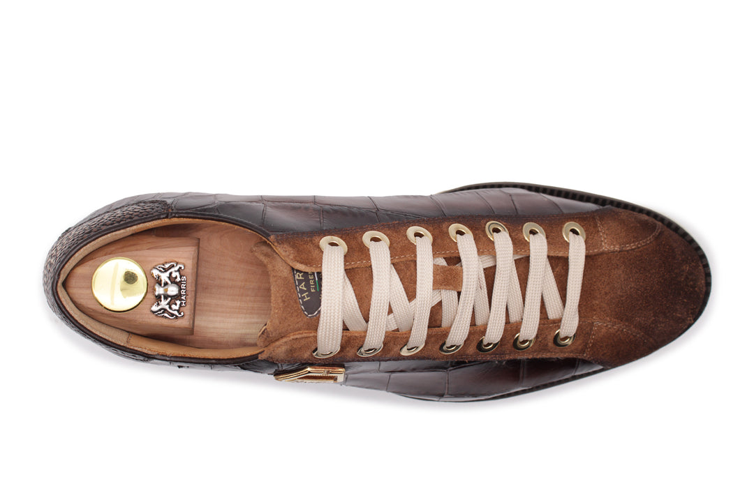 Sneakers con effetto coccodrillo e suede