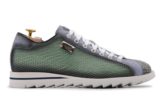 Bedruckte Sneakers aus Leder und Python