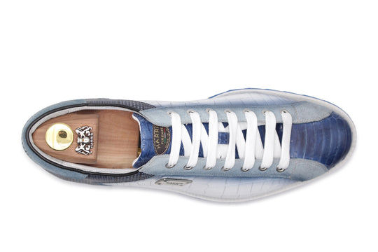Sneakers in pelle stampata con dettagli in pitone Blu
