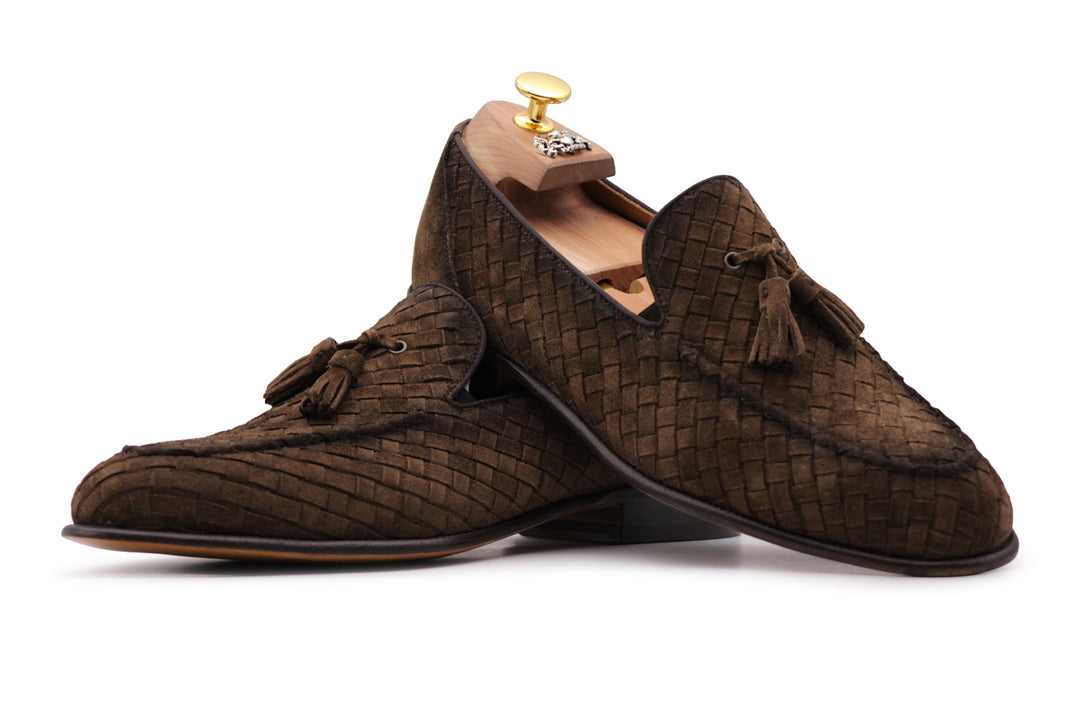 Woven suede moccasin