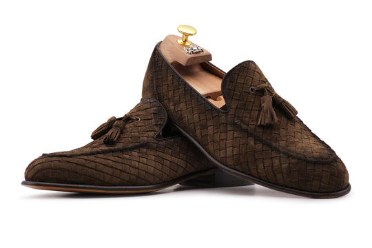 Woven suede moccasin