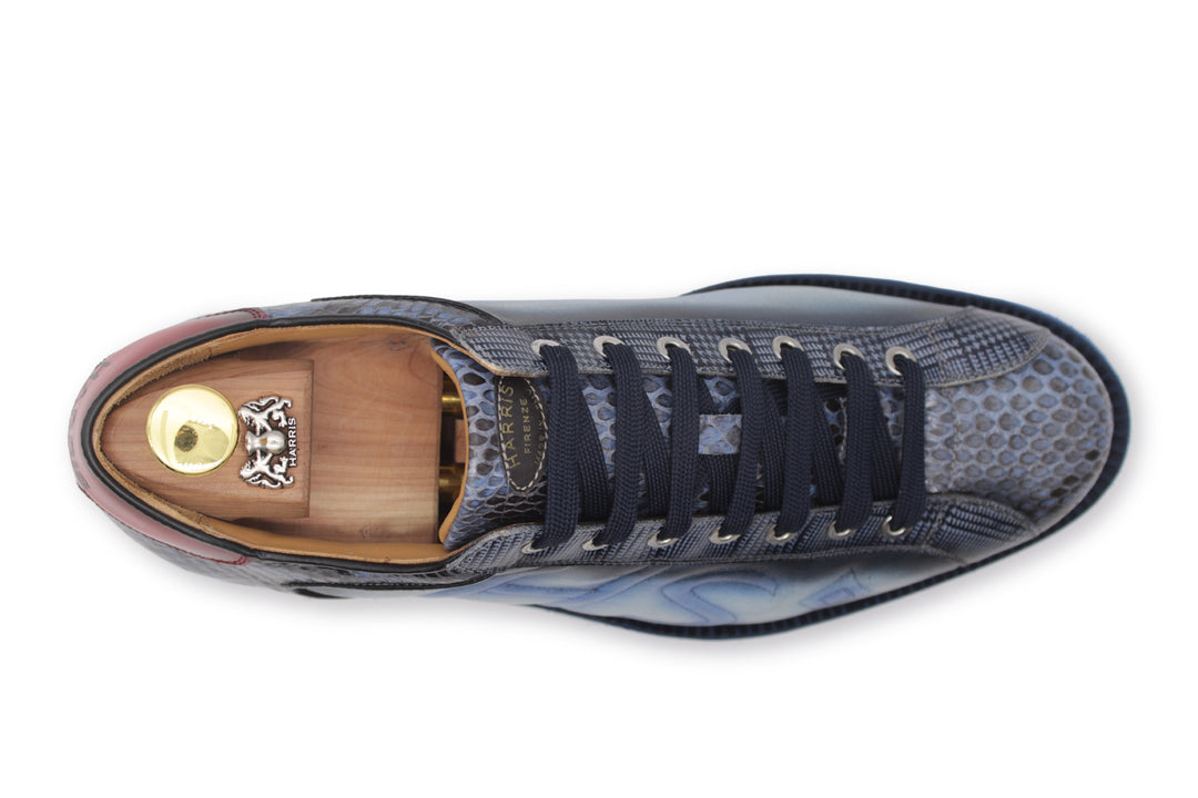 Sneakers in suede e pitone con cuciture imbottite