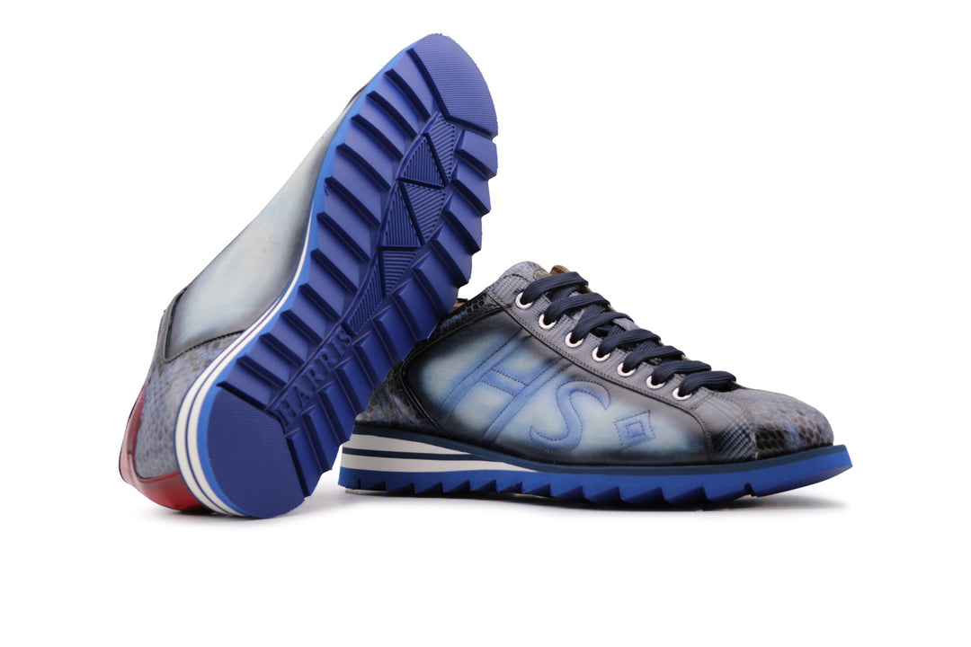 Sneakers in suede e pitone con cuciture imbottite
