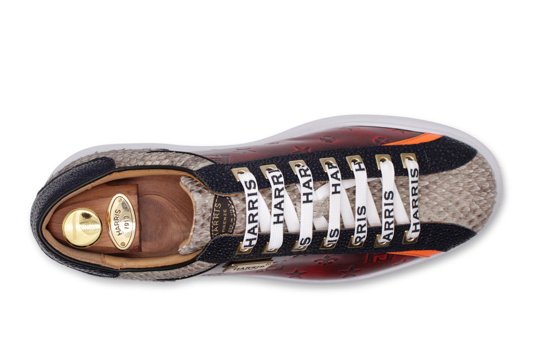 Vintage-print leather sneakers with refined details