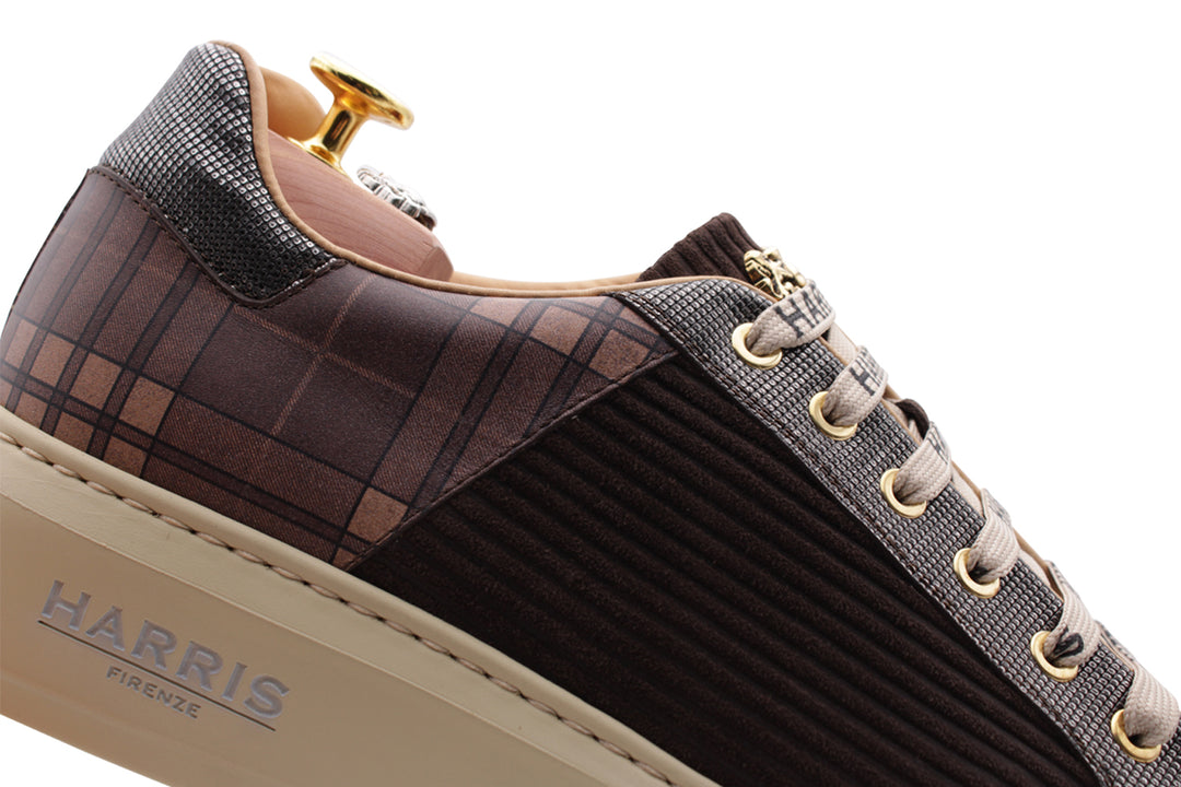 Sneakers in suede rigato con dettagli in tweed